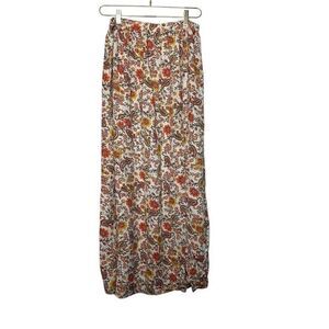Patrons of Peace Skirt Maxi High Slit Floral Women M Yellow Boho Whimsical Goth
